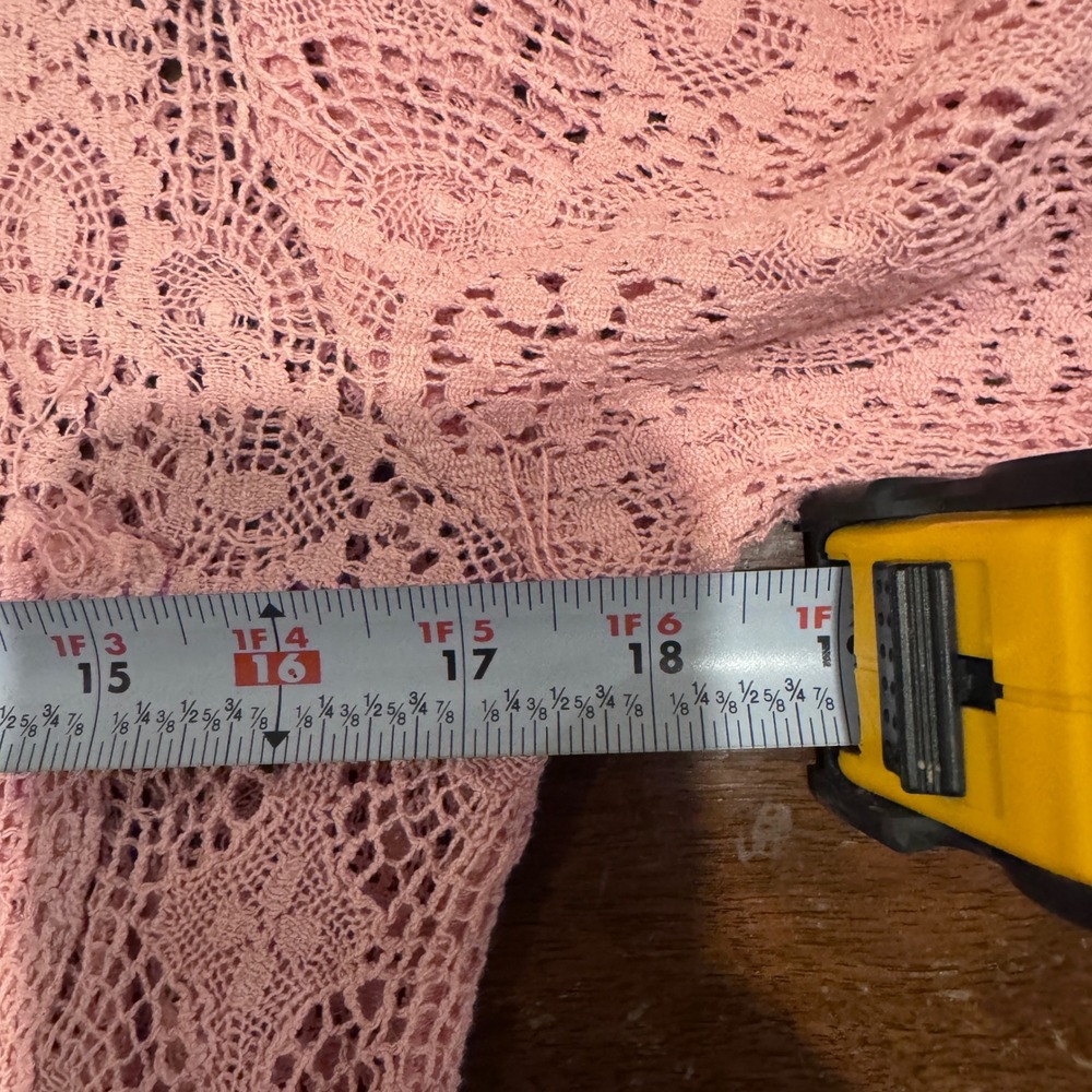 Open Knit Lace Button Down Shirt Cotton Boho Raw Hem USA Ballet Cottage Core Med - Picture 5 of 9